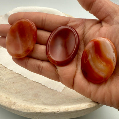 Red Orange Carnelian Worry Stone – Oval Palm Crystal, Motivation & Creativity
