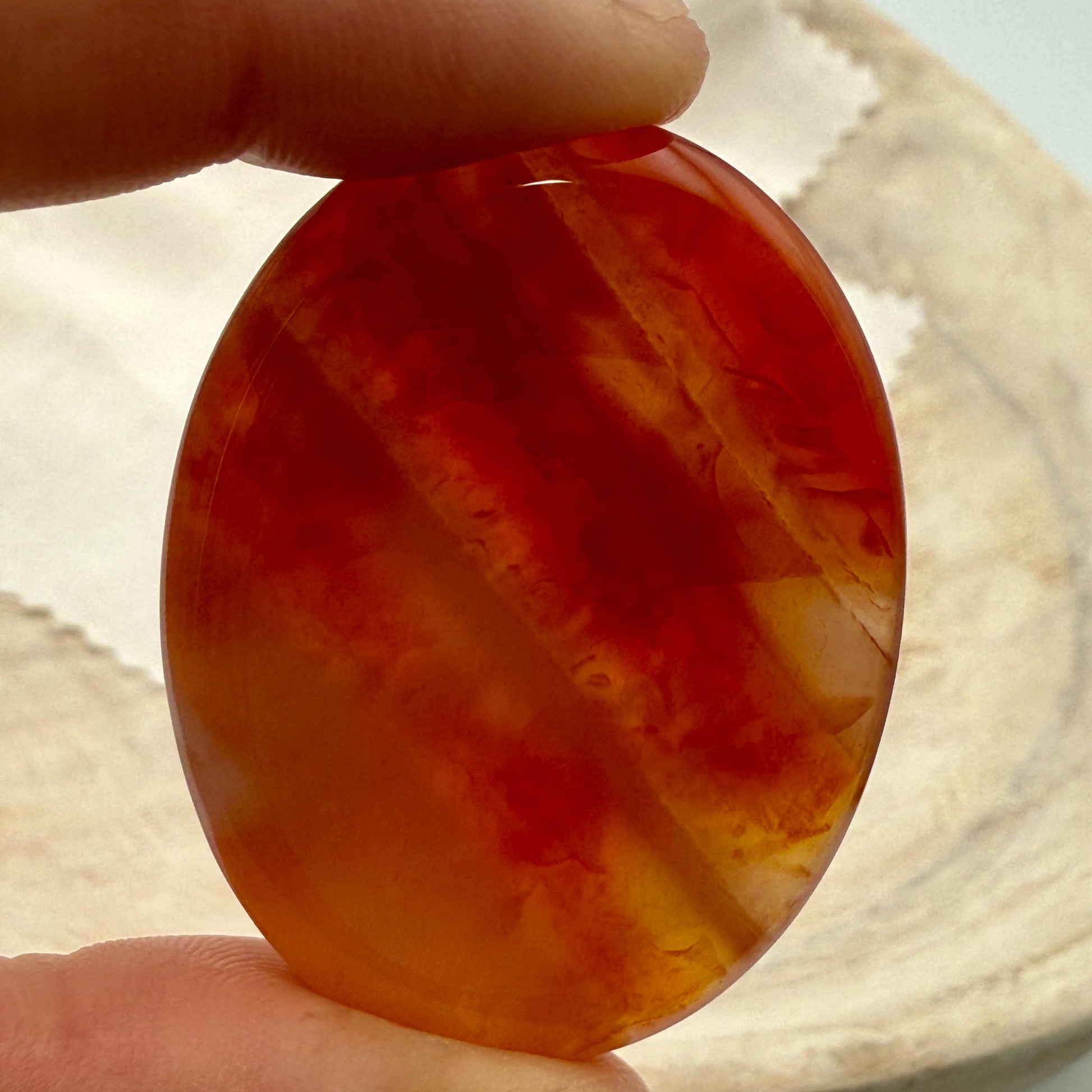 Red Orange Carnelian Worry Stone – Oval Palm Crystal, Motivation & Creativity