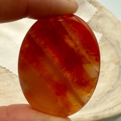 Red Orange Carnelian Worry Stone – Oval Palm Crystal, Motivation & Creativity