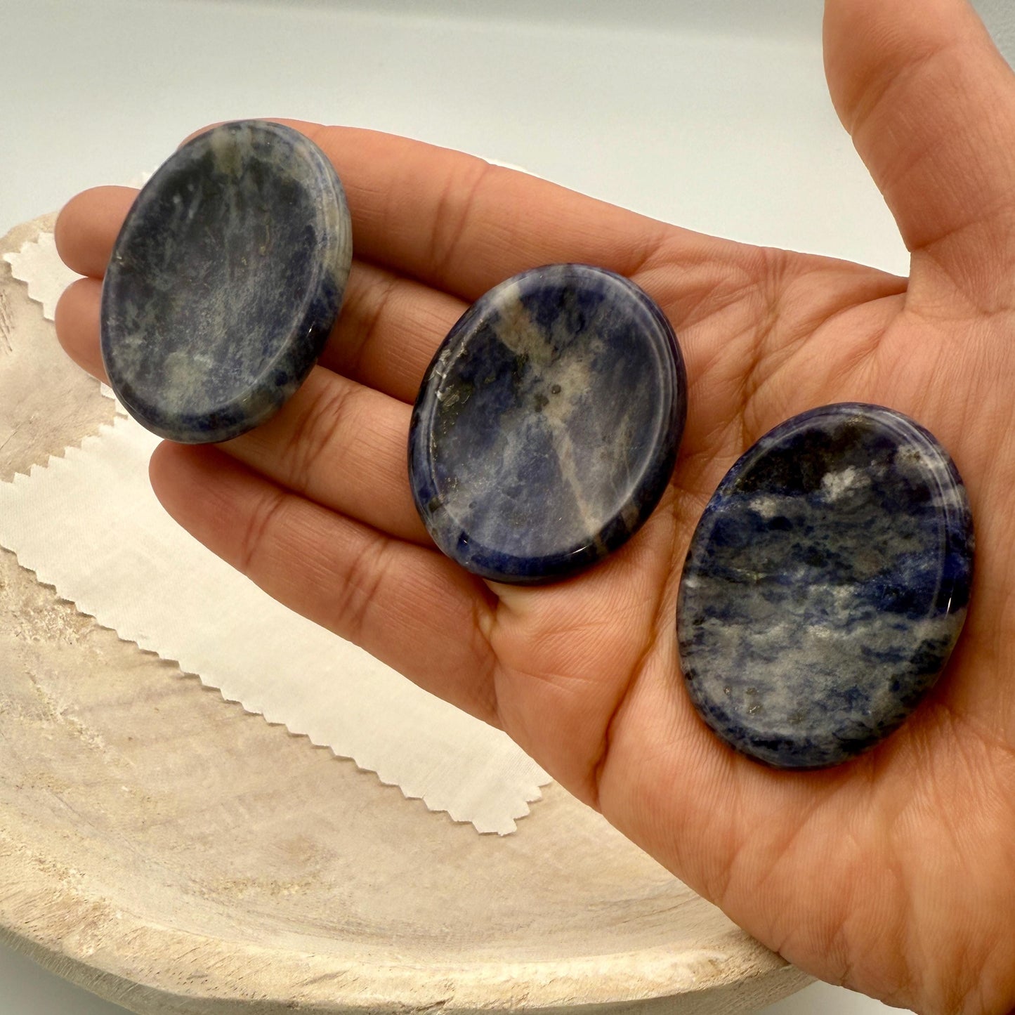 Sodalite Worry Stone – Oval Palm Crystal, Metaphysical Energy