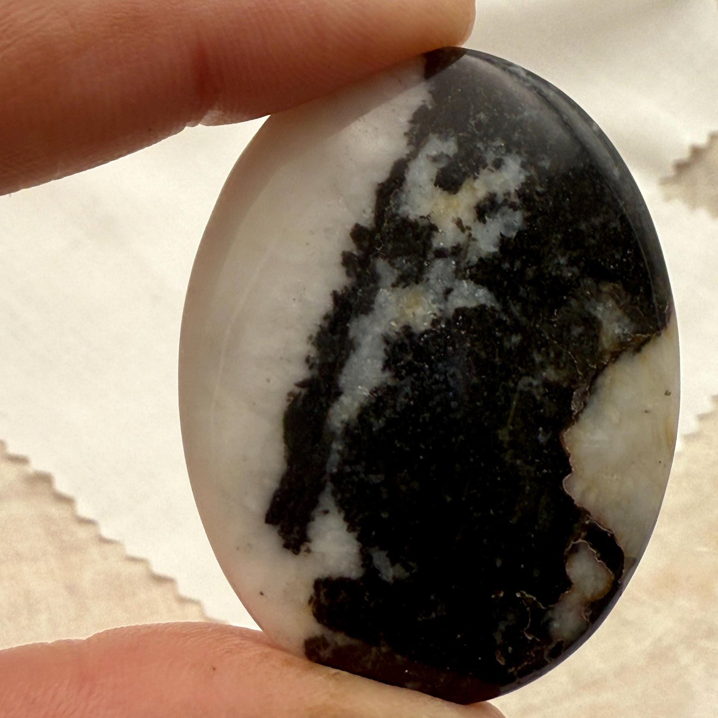 Black Zebra Jasper Worry Stone – Oval Palm Crystal, Grounding