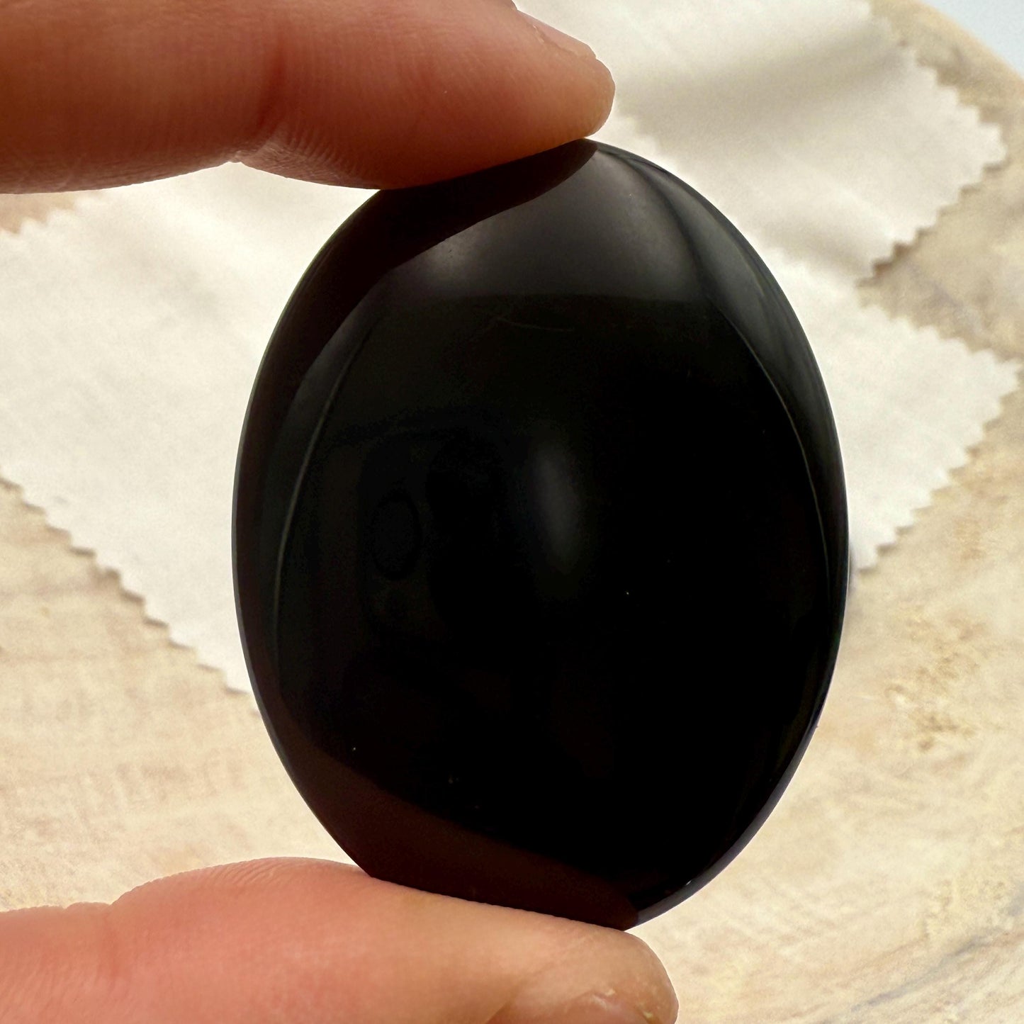 Black Obsidian Worry Stone – Oval Palm Crystal, Grounding