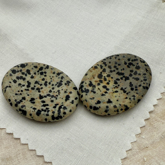 Dalmatian Jasper Worry Stone – Oval Palm Crystal, Grounding Energy