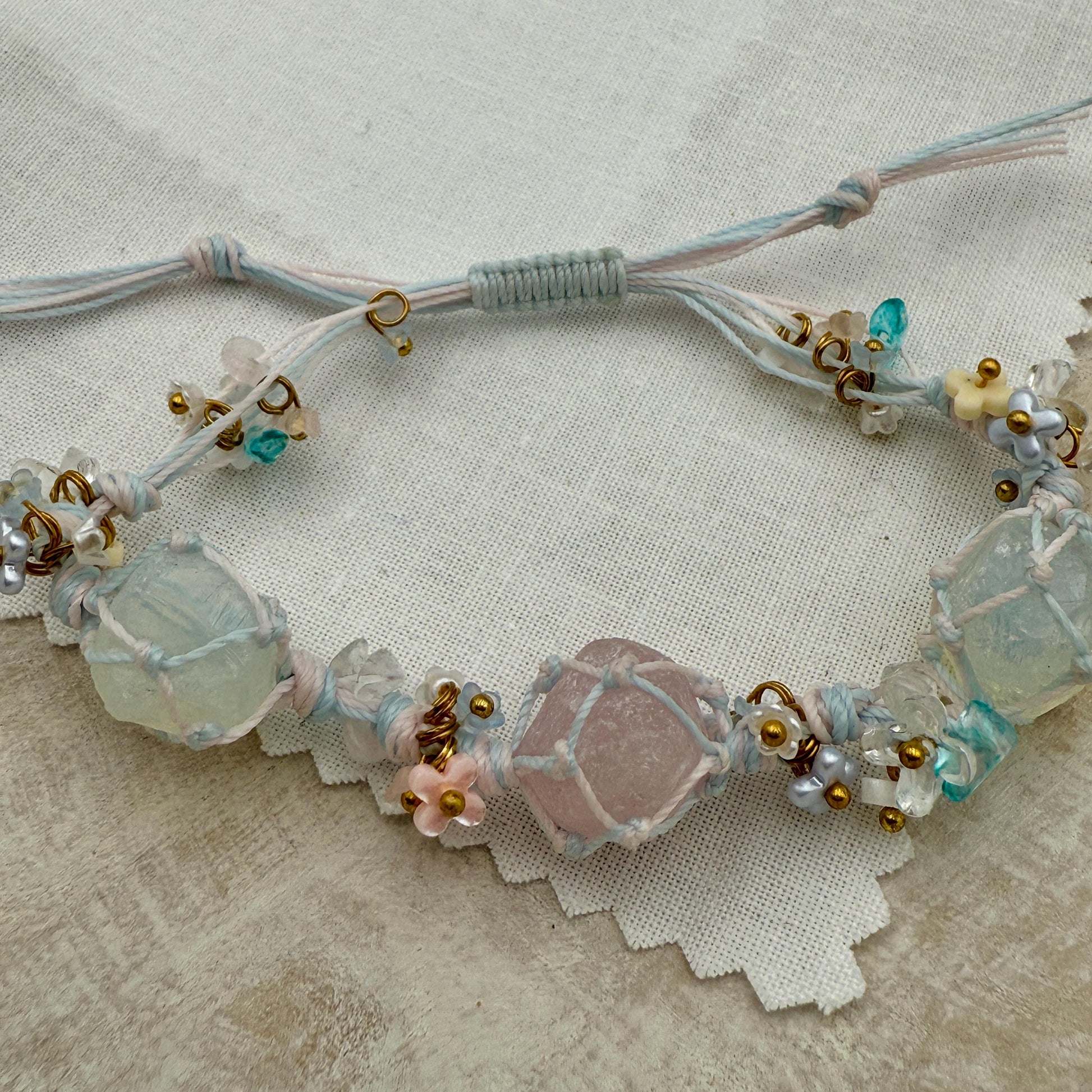 Fairy Bracelet – Rose Quartz & Aquamarine Adjustable Thread Bracelet | Metaphysical Healing Energy Crystal | Shazu.com