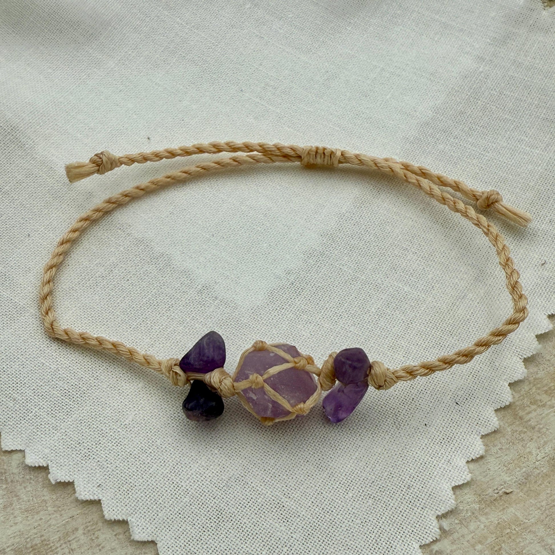Raw Amethyst Crystal Bracelet – Adjustable Boho Spiritual Gift for Her