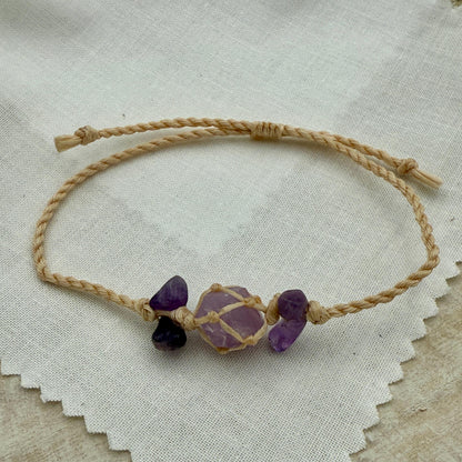 Raw Amethyst Crystal Bracelet – Adjustable Boho Spiritual Gift for Her