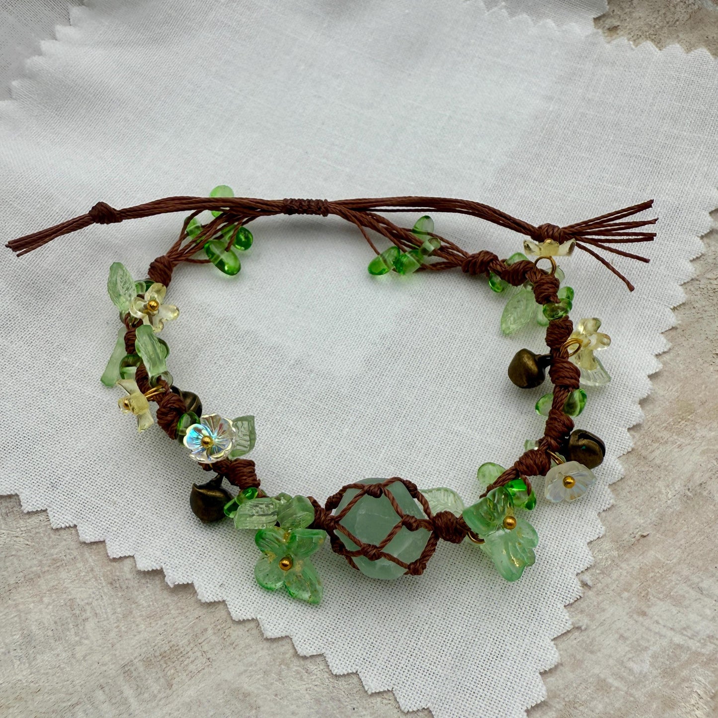 Green Aventurine Bracelet – Handmade Crystal Fairy Garden Floral Thread Jewelry