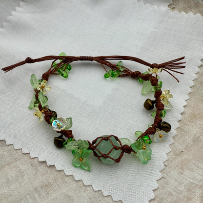 Green Aventurine Bracelet – Handmade Crystal Fairy Garden Floral Thread Jewelry