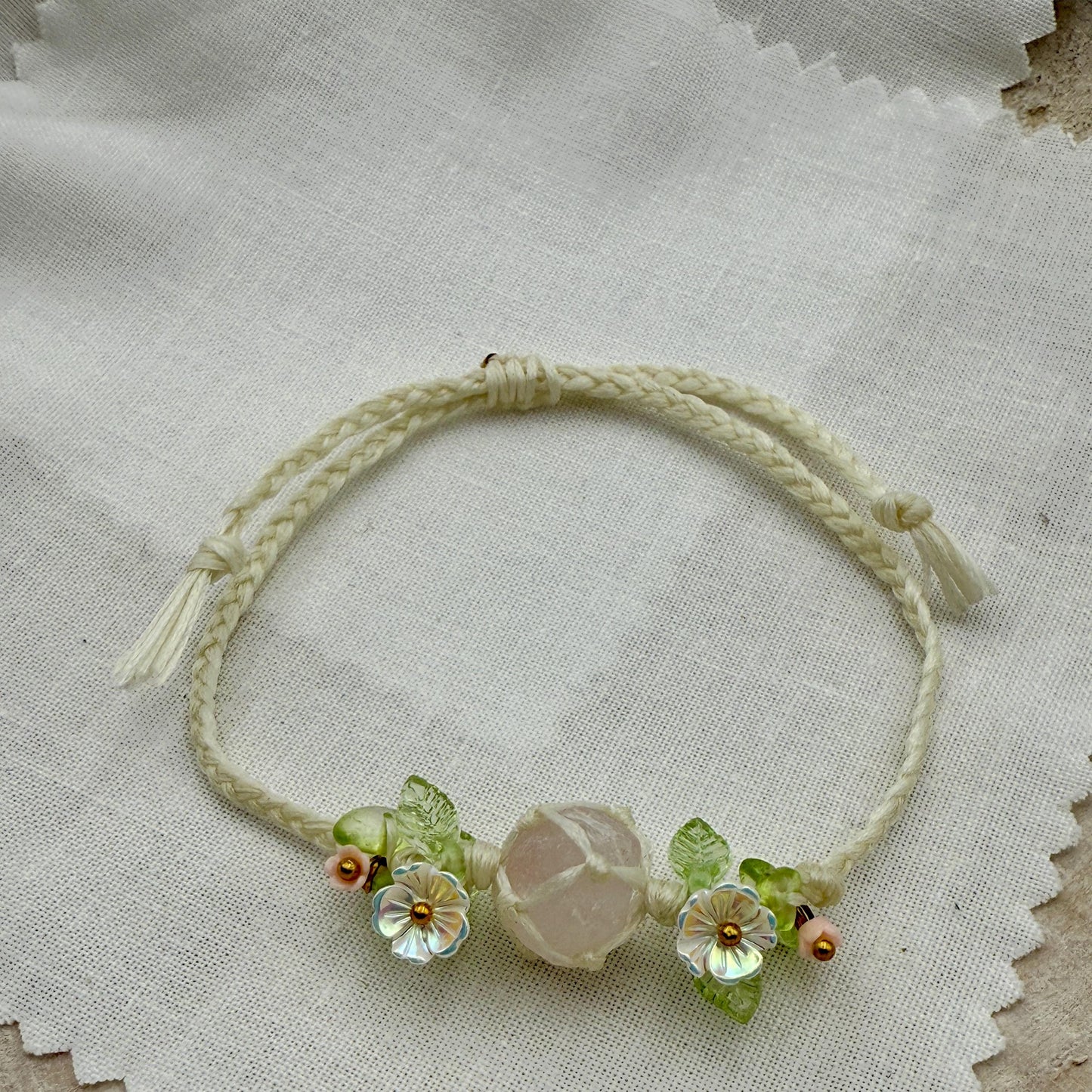 Raw Rose Quartz Crystal Bracelet – Adjustable Boho Spiritual Gift for Her