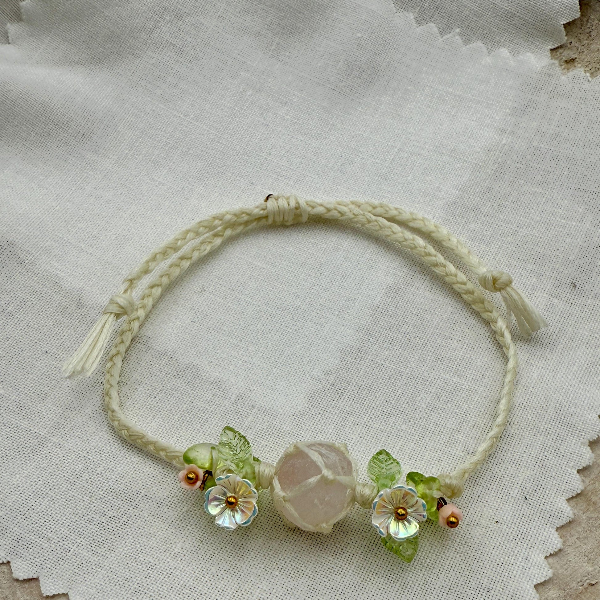 Raw Rose Quartz Crystal Bracelet – Adjustable Boho Spiritual Gift for Her