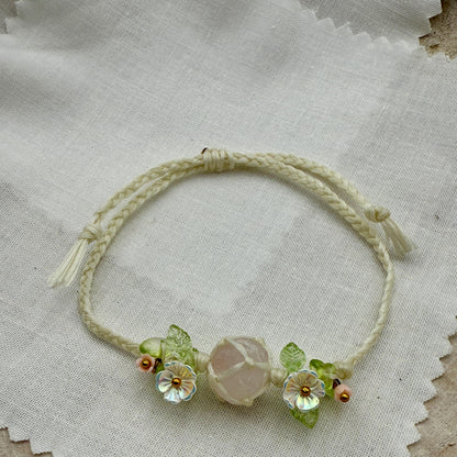 Raw Rose Quartz Crystal Bracelet – Adjustable Boho Spiritual Gift for Her
