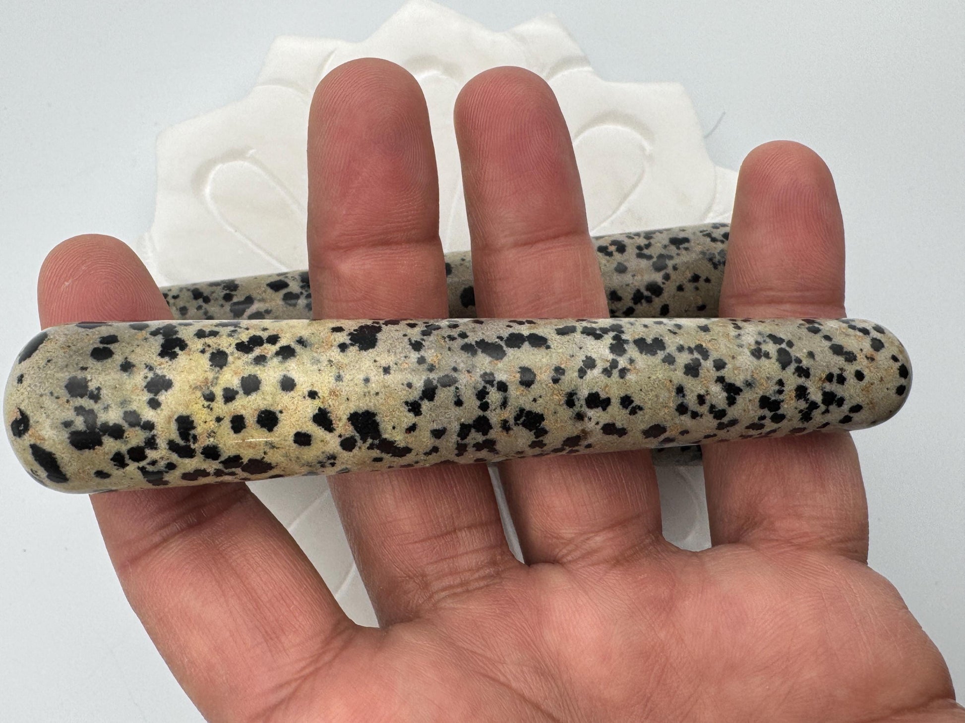 Dalmatian Jasper Crystal Massage Wand – Grounding, Protection & Joyful Energy