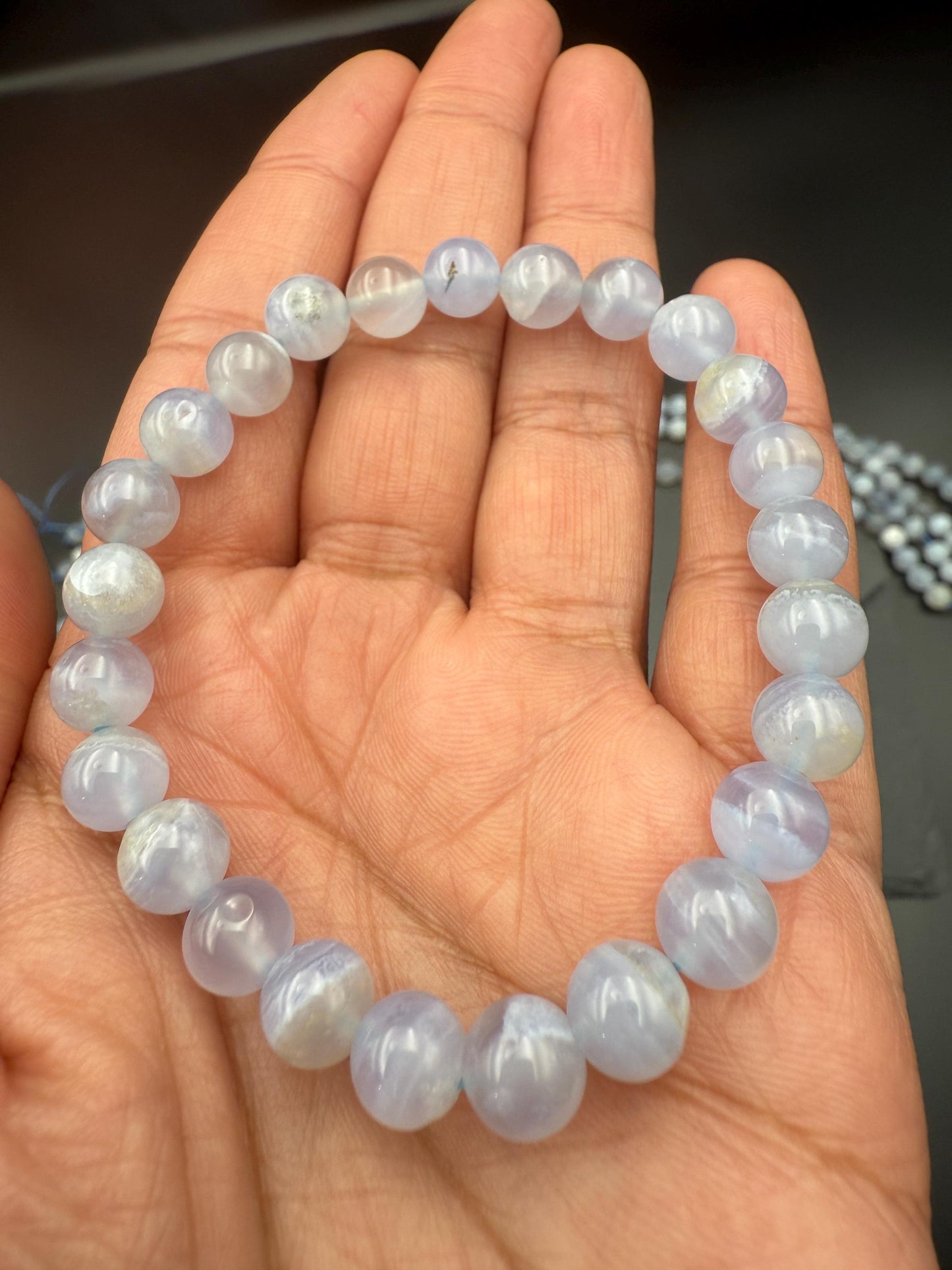 AAA Blue Lace Agate Bracelet - Stone of Calm Communication, 8mm Beads