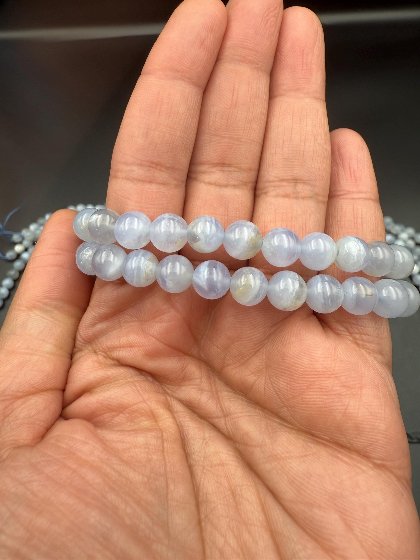 AAA Blue Lace Agate Bracelet - Stone of Calm Communication, 8mm Beads