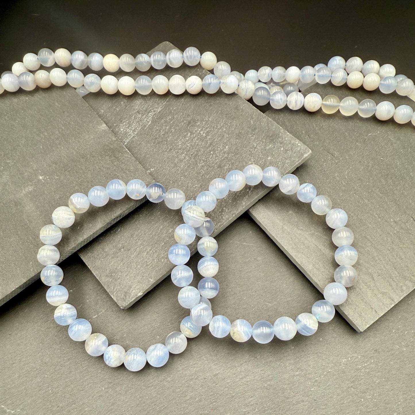 AAA Blue Lace Agate Bracelet - Stone of Calm Communication, 8mm Beads