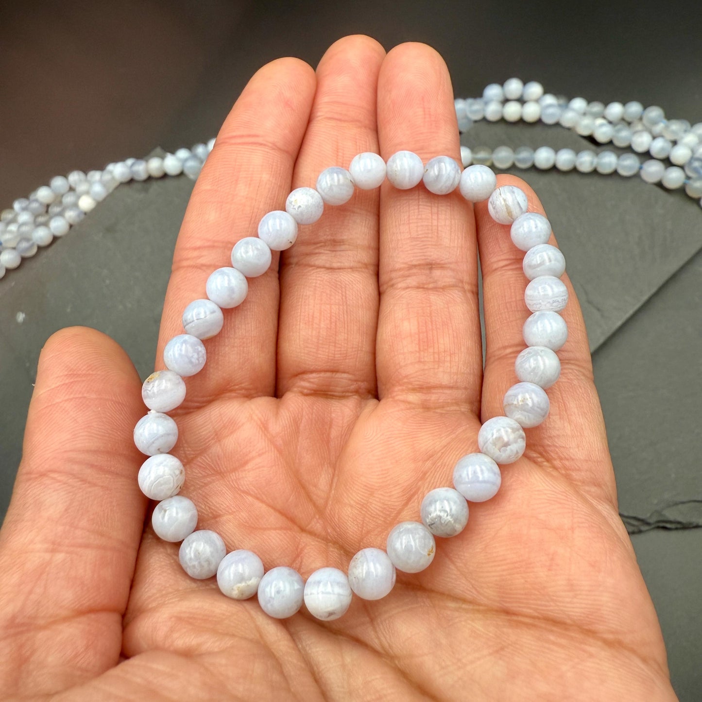 AAA Blue Lace Agate Bracelet - Stone of Calm, 6mm Beads