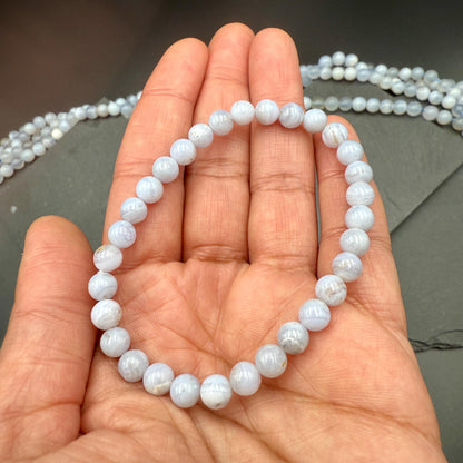 AAA Blue Lace Agate Bracelet - Stone of Calm, 6mm Beads