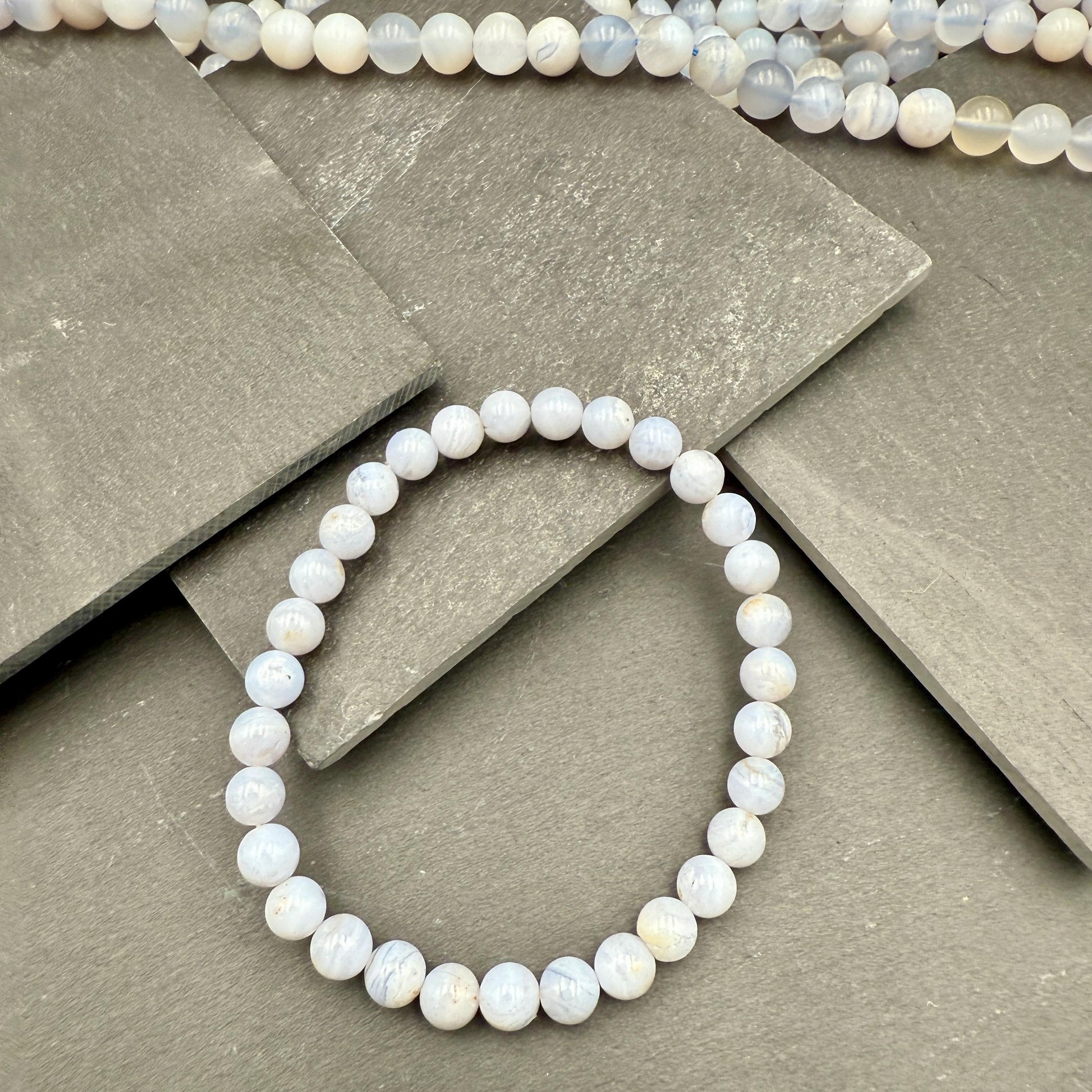 AAA Blue Lace Agate Bracelet - Stone of Calm, 6mm Beads