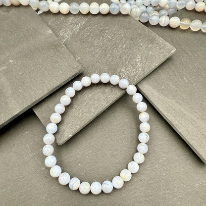 AAA Blue Lace Agate Bracelet - Stone of Calm, 6mm Beads