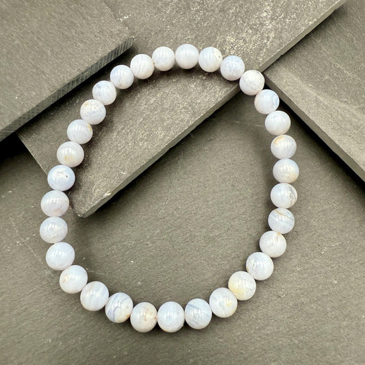 AAA Blue Lace Agate Bracelet - Stone of Calm, 6mm Beads