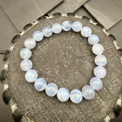 AAA Blue Lace Agate Bracelet - Calm Communication Stone, 10mm Beads