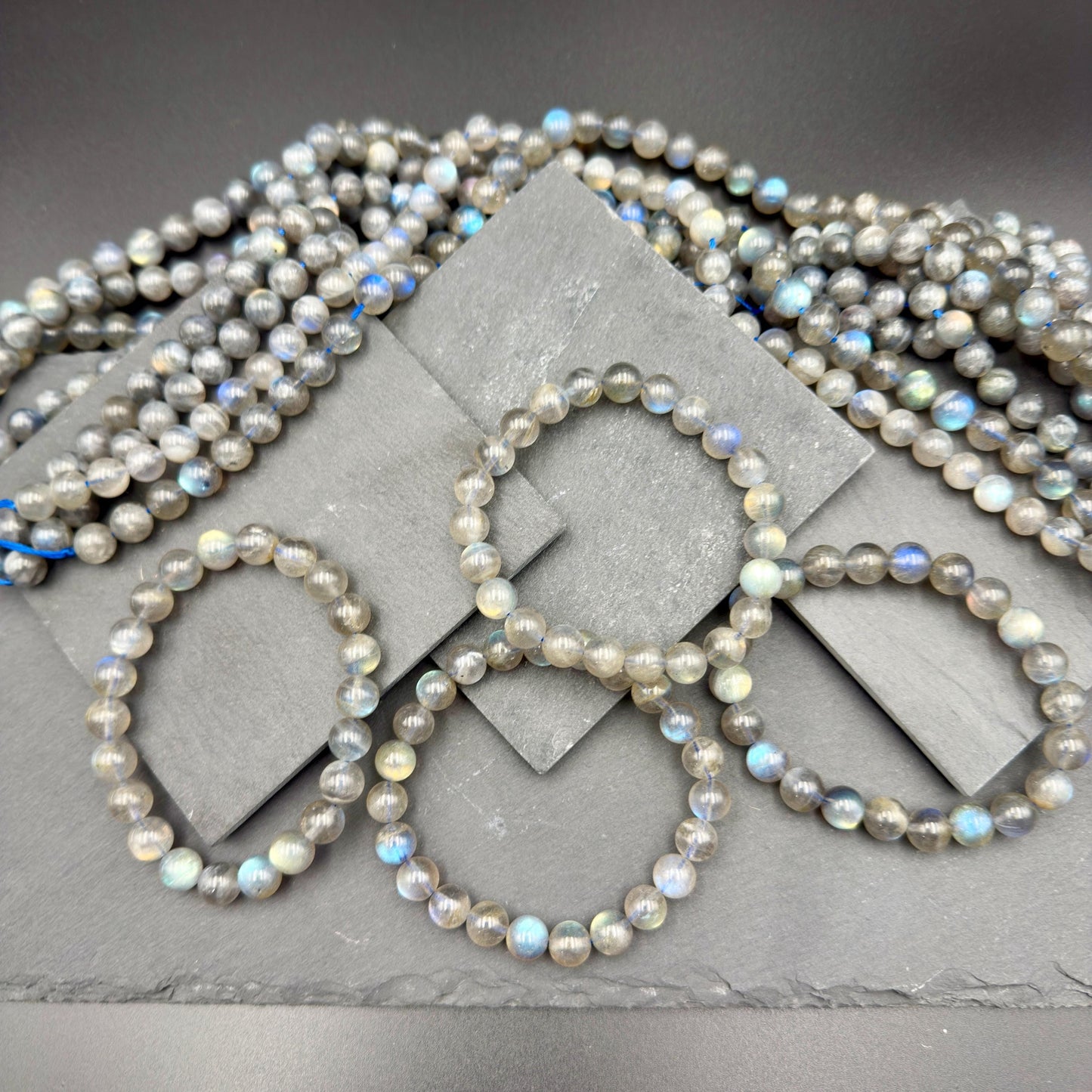 Labradorite – Blue Flash Crystal Bracelet, Intuition & Protection Stone, 9mm Beaded Bracelet, Spiritual Jewelry Gift