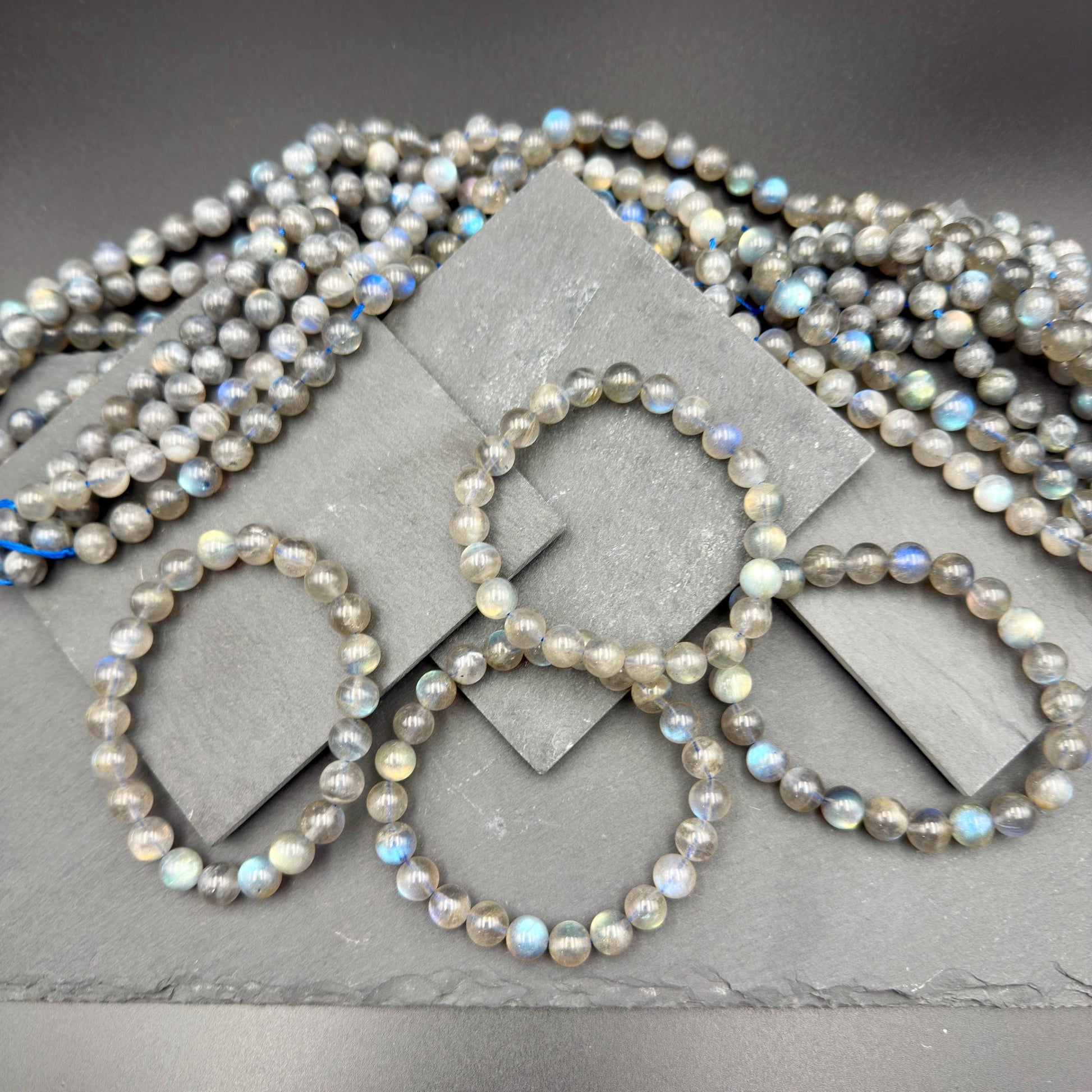 Labradorite – Blue Flash Crystal Bracelet, Intuition & Protection Stone, 9mm Beaded Bracelet, Spiritual Jewelry Gift