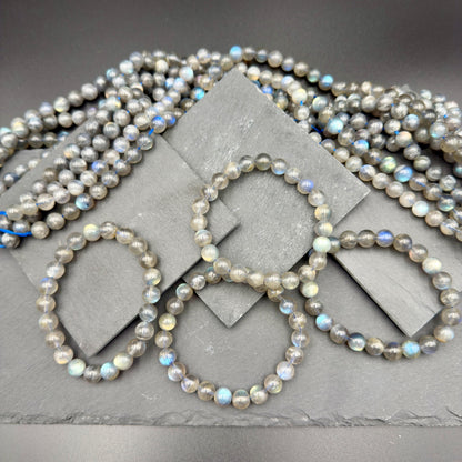 Labradorite – Blue Flash Crystal Bracelet, Intuition & Protection Stone, 9mm Beaded Bracelet, Spiritual Jewelry Gift