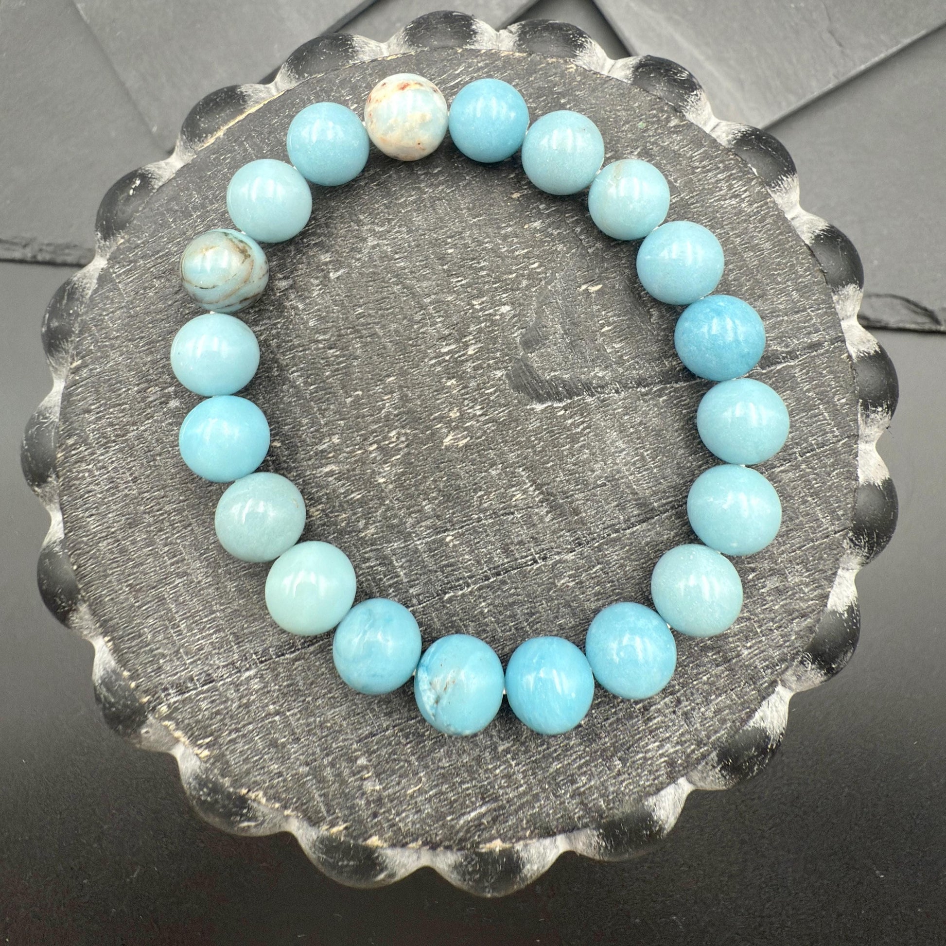 AAA Larimar Bracelet - Natural 10mm Dominican Crystal March Birthstone
