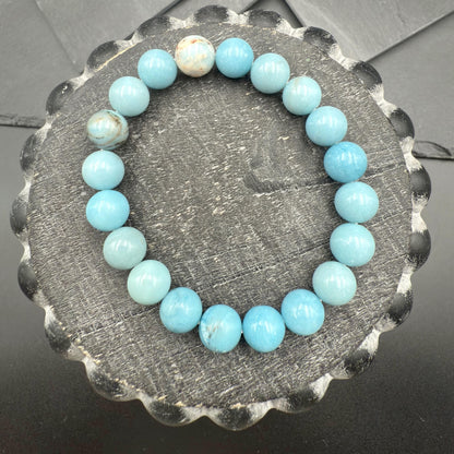 AAA Larimar Bracelet - Natural 10mm Dominican Crystal March Birthstone