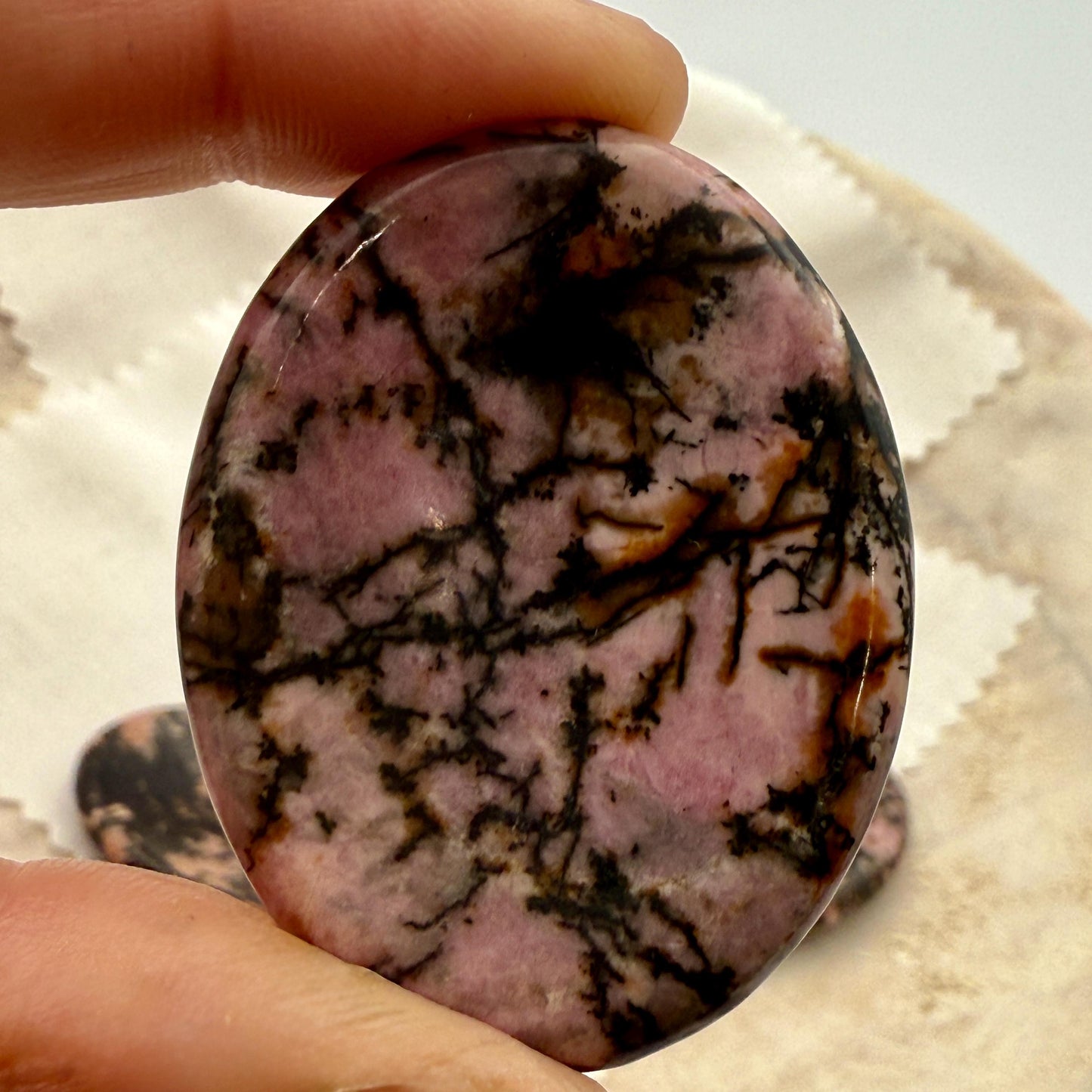 Rhodonite Worry Stone – Oval Palm Crystal for Love & Healing