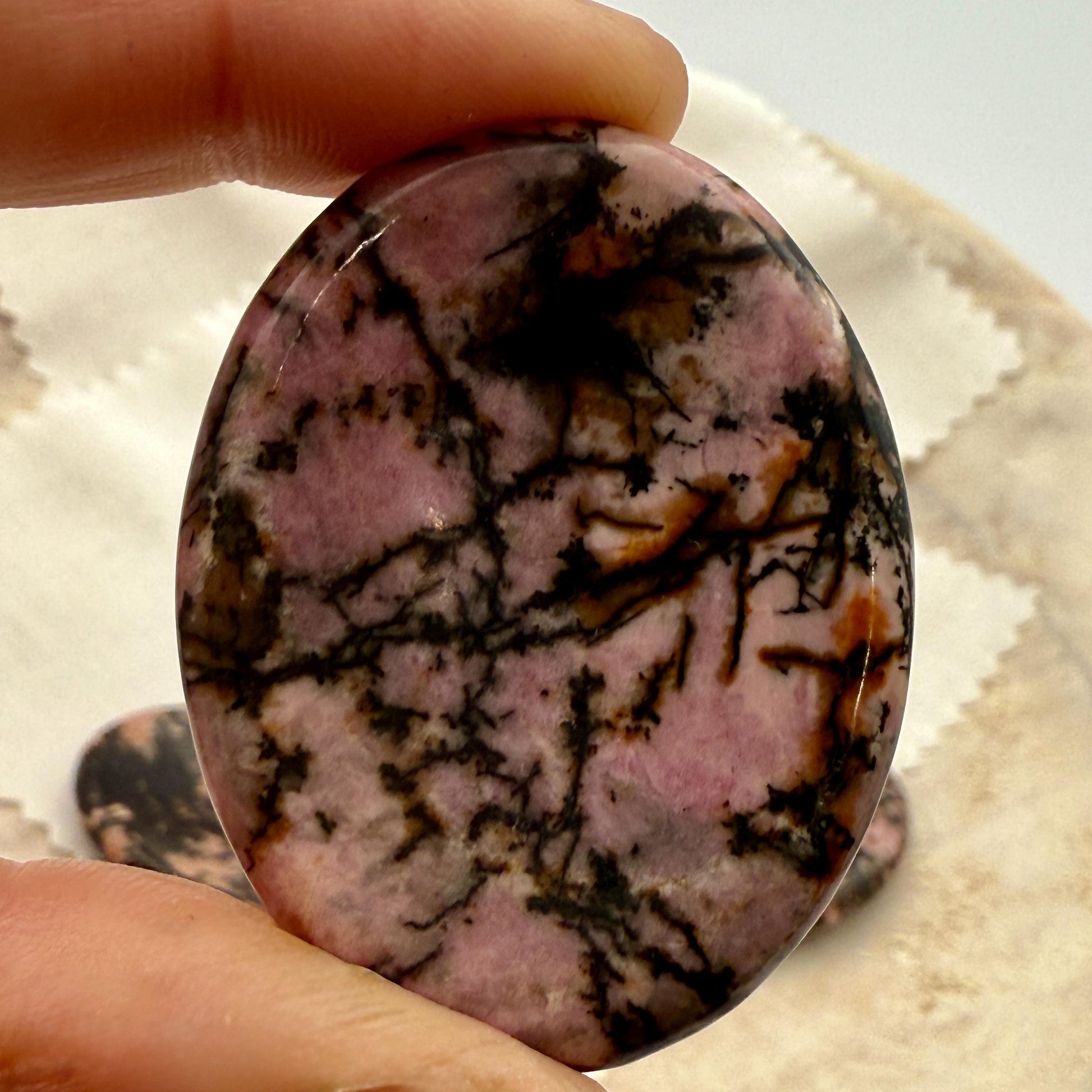 Rhodonite Worry Stone – Oval Palm Crystal for Love & Healing