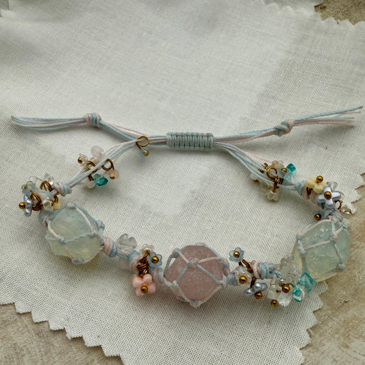 Fairy Bracelet – Rose Quartz & Aquamarine Adjustable Thread Bracelet | Metaphysical Healing Energy Crystal | Shazu.com