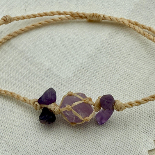Raw Amethyst Crystal Bracelet – Adjustable Boho Spiritual Gift for Her