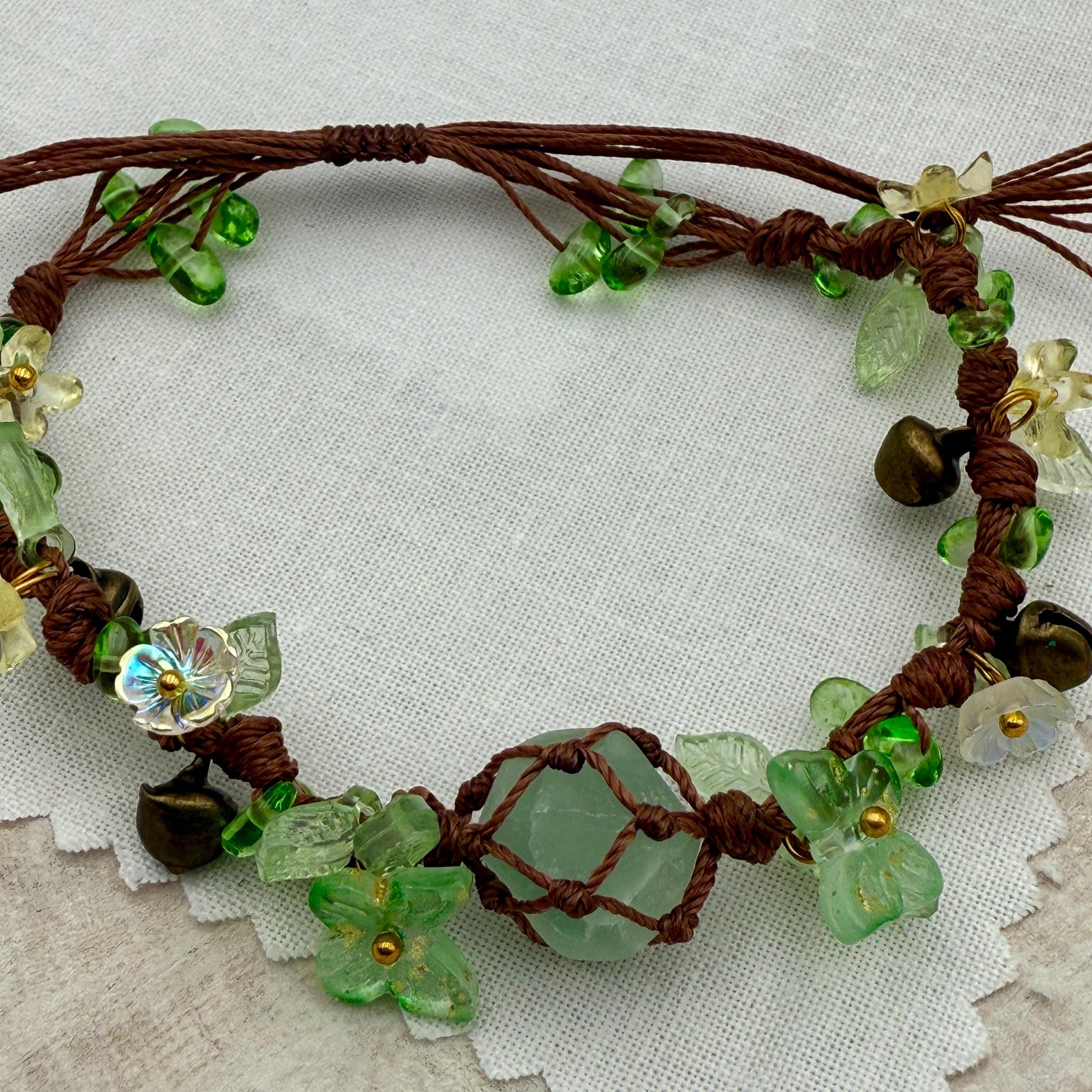 Green Aventurine Bracelet – Handmade Crystal Fairy Garden Floral Thread Jewelry