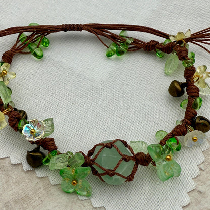 Green Aventurine Bracelet – Handmade Crystal Fairy Garden Floral Thread Jewelry