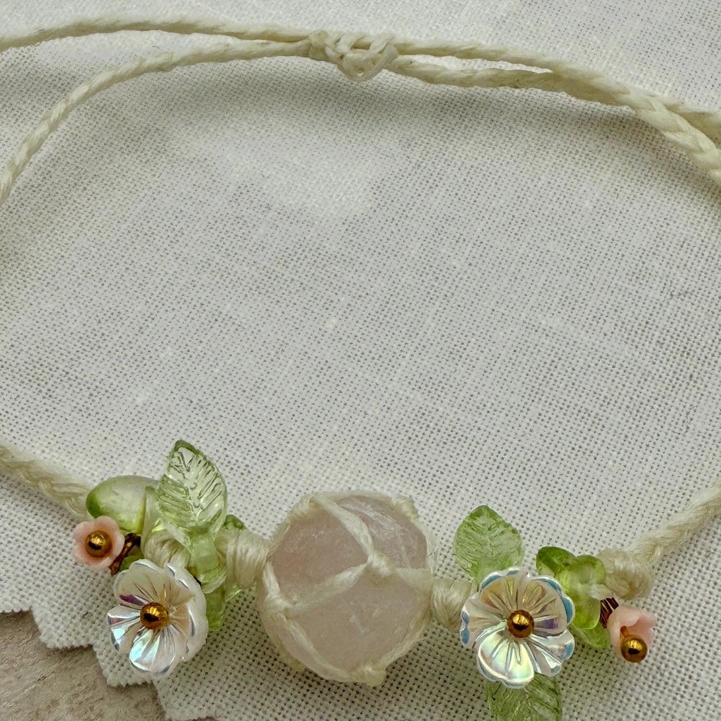 Raw Rose Quartz Crystal Bracelet – Adjustable Boho Spiritual Gift for Her
