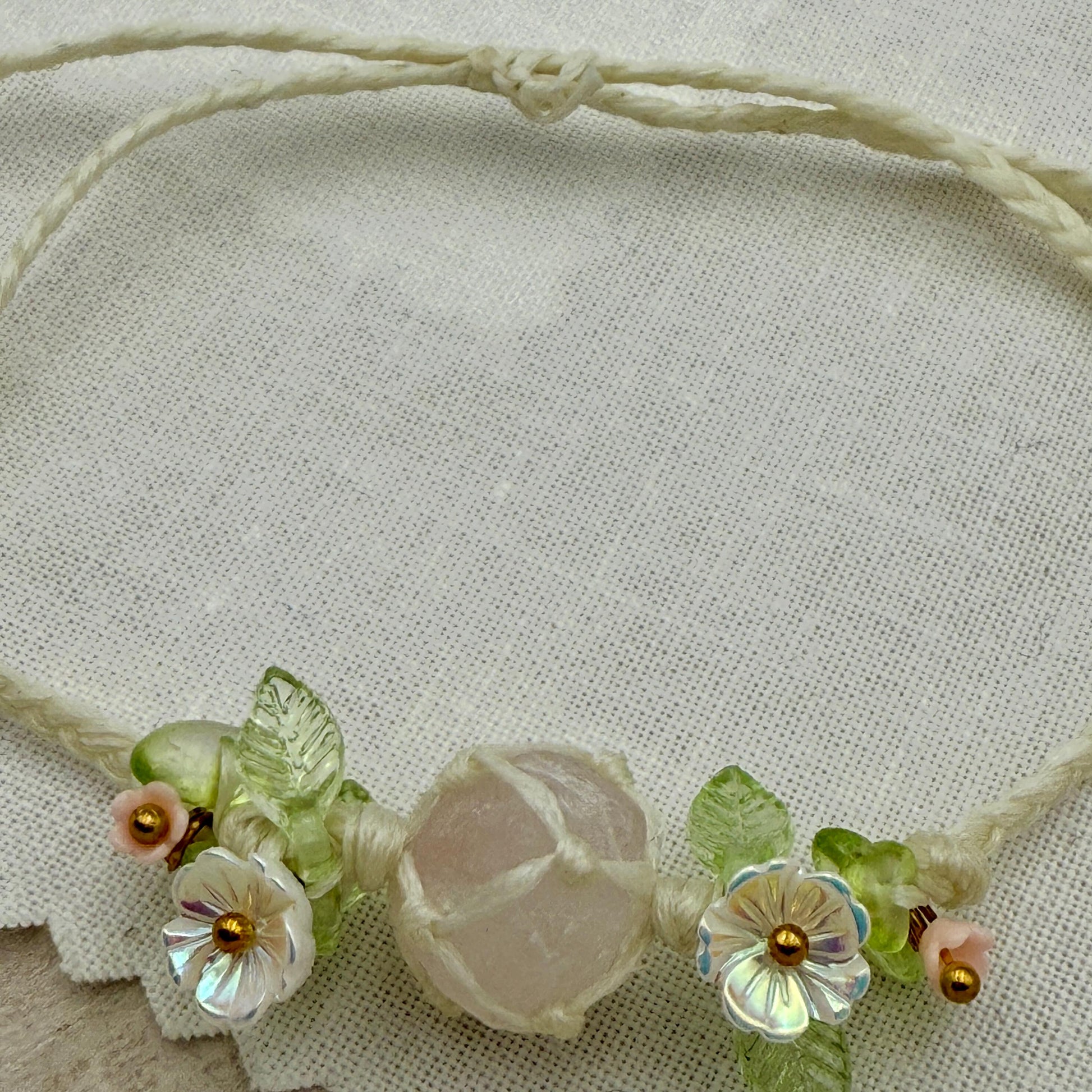 Raw Rose Quartz Crystal Bracelet – Adjustable Boho Spiritual Gift for Her