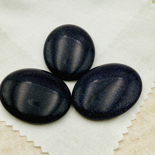 Blue Goldstone Worry Stone – Oval Palm Crystal, Confidence Gift