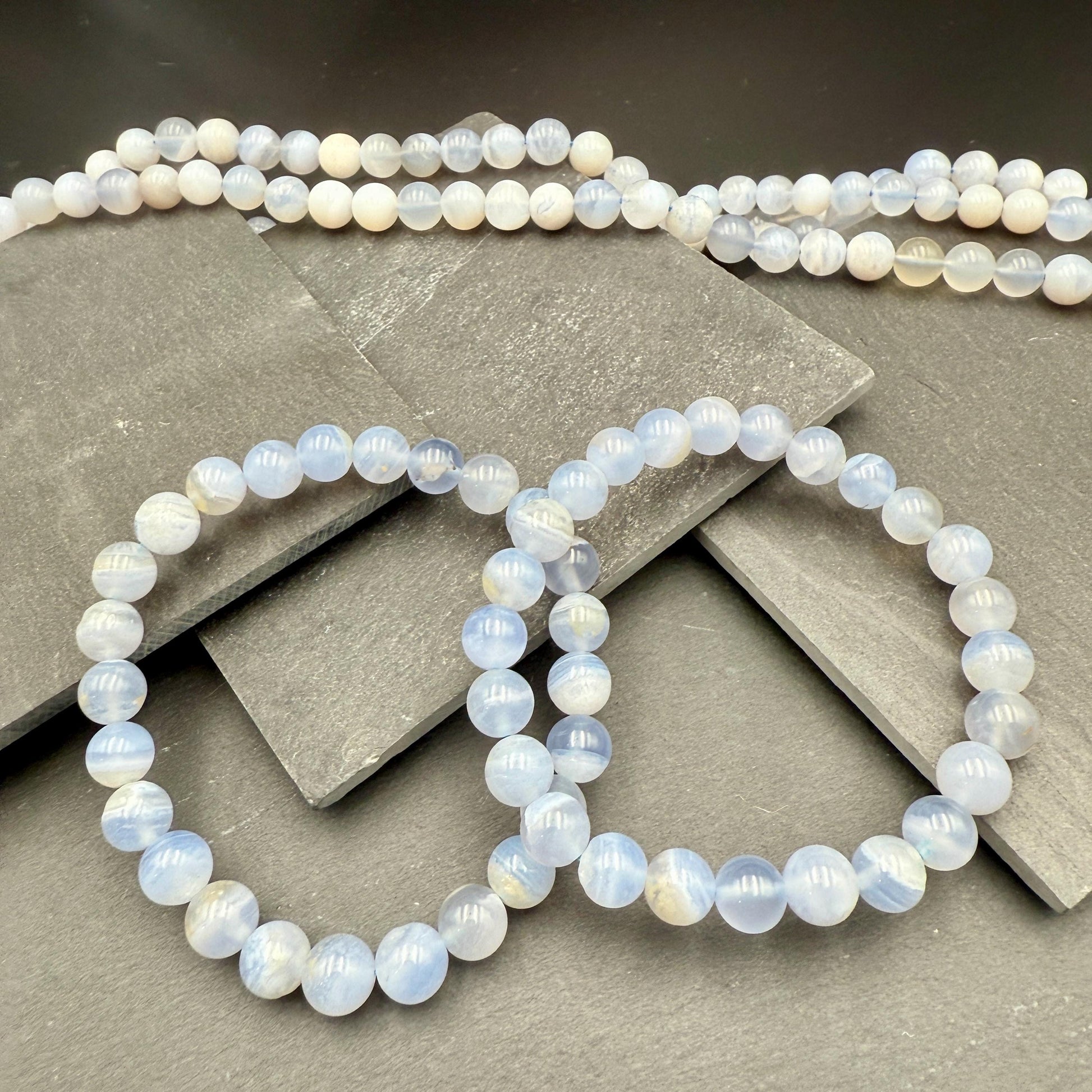 AAA Blue Lace Agate Bracelet - Stone of Calm Communication, 8mm Beads