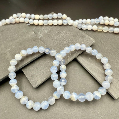 AAA Blue Lace Agate Bracelet - Stone of Calm Communication, 8mm Beads