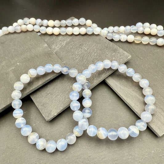 AAA Blue Lace Agate Bracelet - Stone of Calm Communication, 8mm Beads