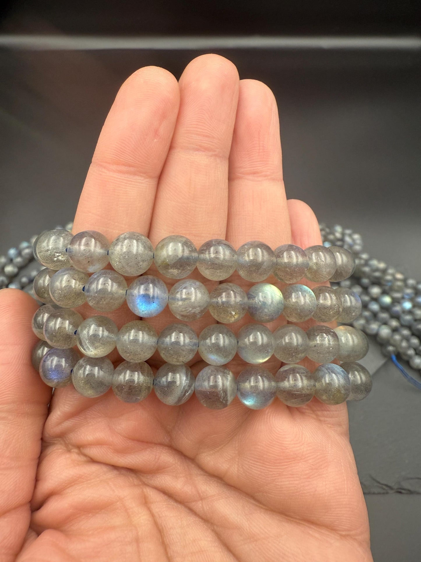 Labradorite – Blue Flash Crystal Bracelet, Intuition & Protection Stone, 9mm Beaded Bracelet, Spiritual Jewelry Gift