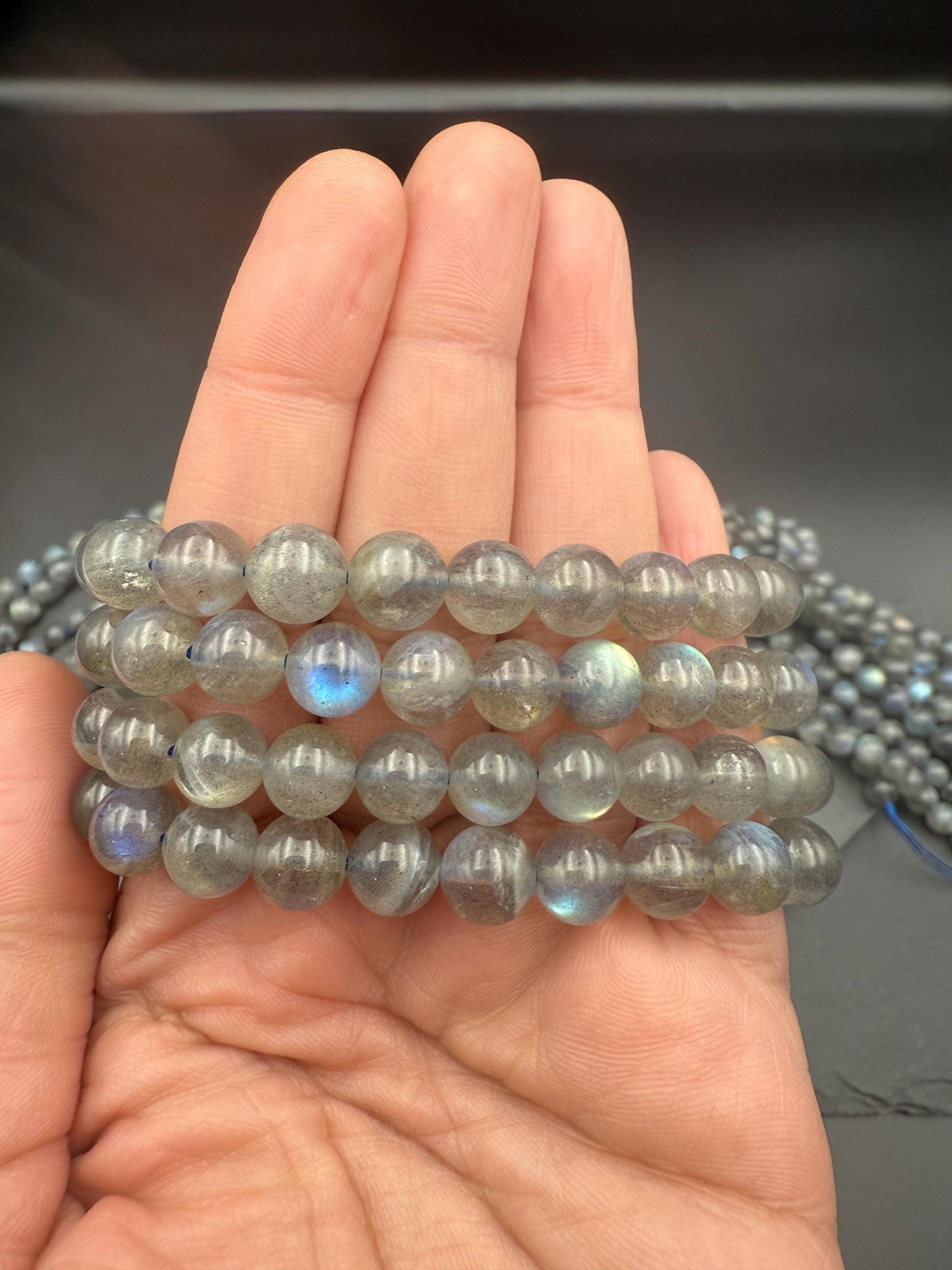 Labradorite – Blue Flash Crystal Bracelet, Intuition & Protection Stone, 9mm Beaded Bracelet, Spiritual Jewelry Gift
