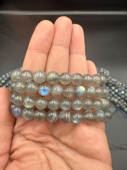 Labradorite – Blue Flash Crystal Bracelet, Intuition & Protection Stone, 9mm Beaded Bracelet, Spiritual Jewelry Gift