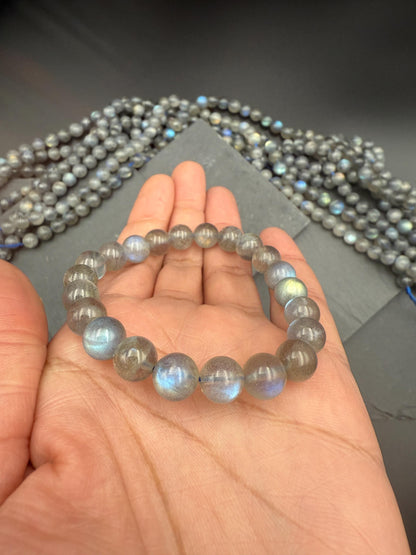 Labradorite – Blue Flash Crystal Bracelet, Intuition & Protection Stone, 9mm Beaded Bracelet, Spiritual Jewelry Gift