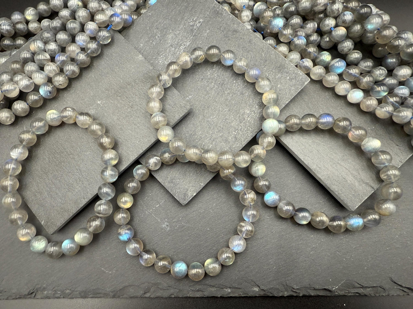 Labradorite – Blue Flash Crystal Bracelet, Intuition & Protection Stone, 9mm Beaded Bracelet, Spiritual Jewelry Gift