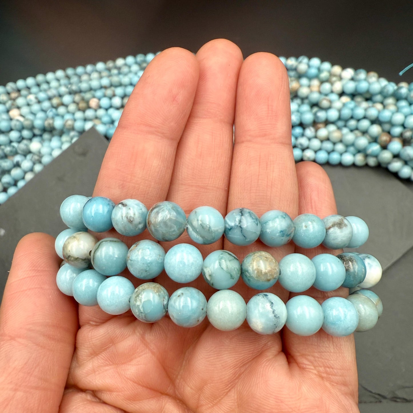AAA Larimar Bracelet - Natural 8mm Dominican Crystal March Birthstone