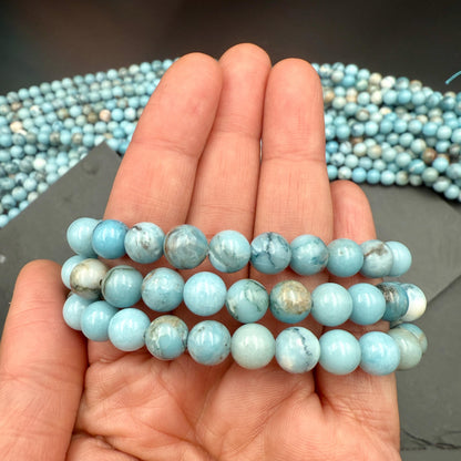 AAA Larimar Bracelet - Natural 8mm Dominican Crystal March Birthstone