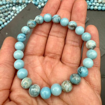 AAA Larimar Bracelet - Natural 8mm Dominican Crystal March Birthstone